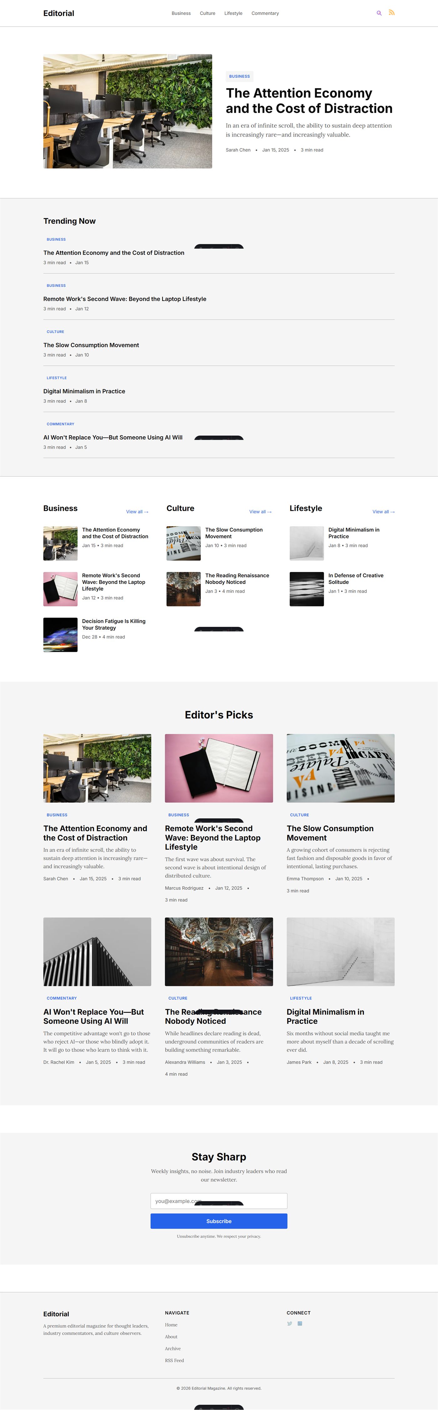 Screenshot der Website Editorial