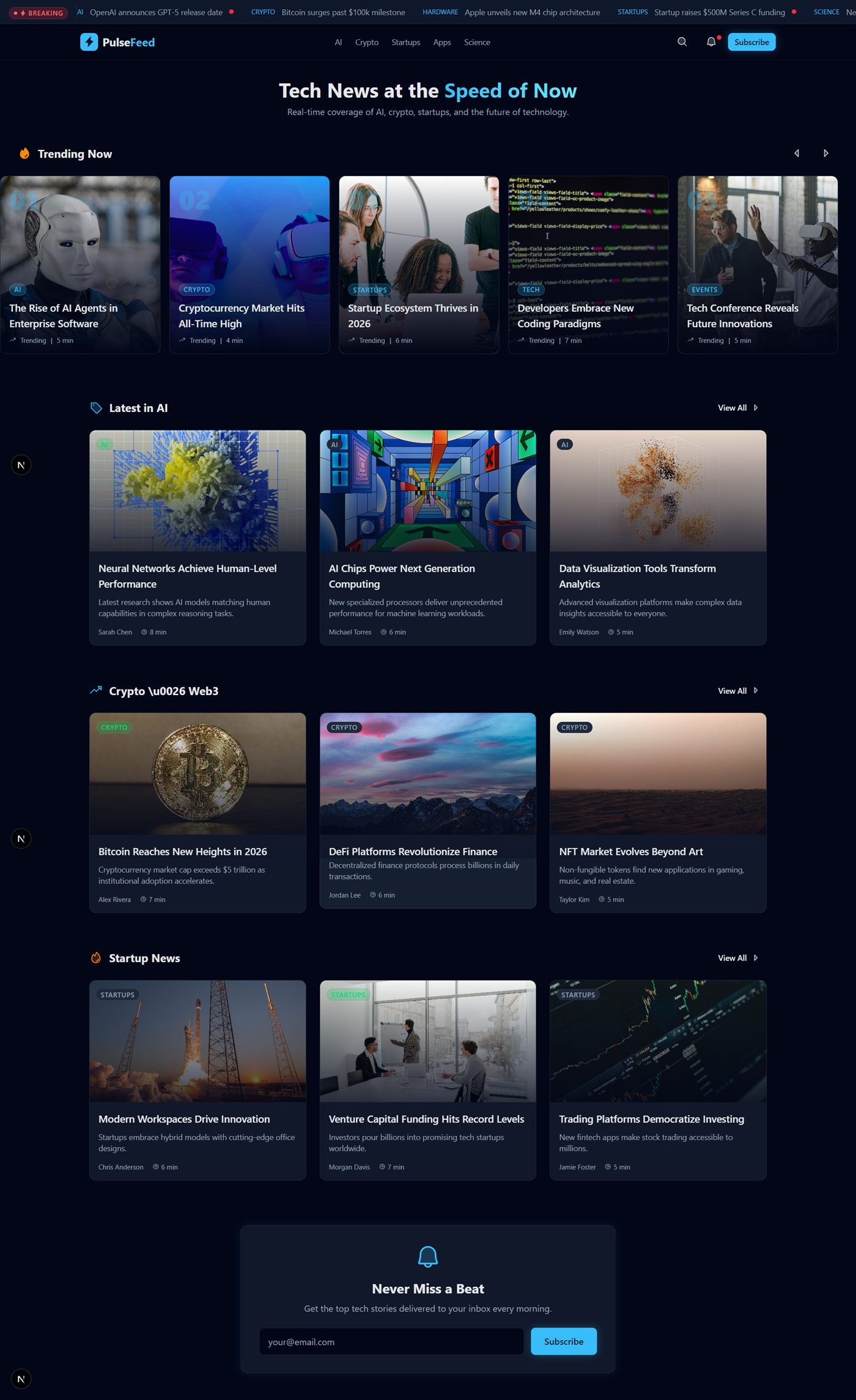Screenshot der Website PulseFeed