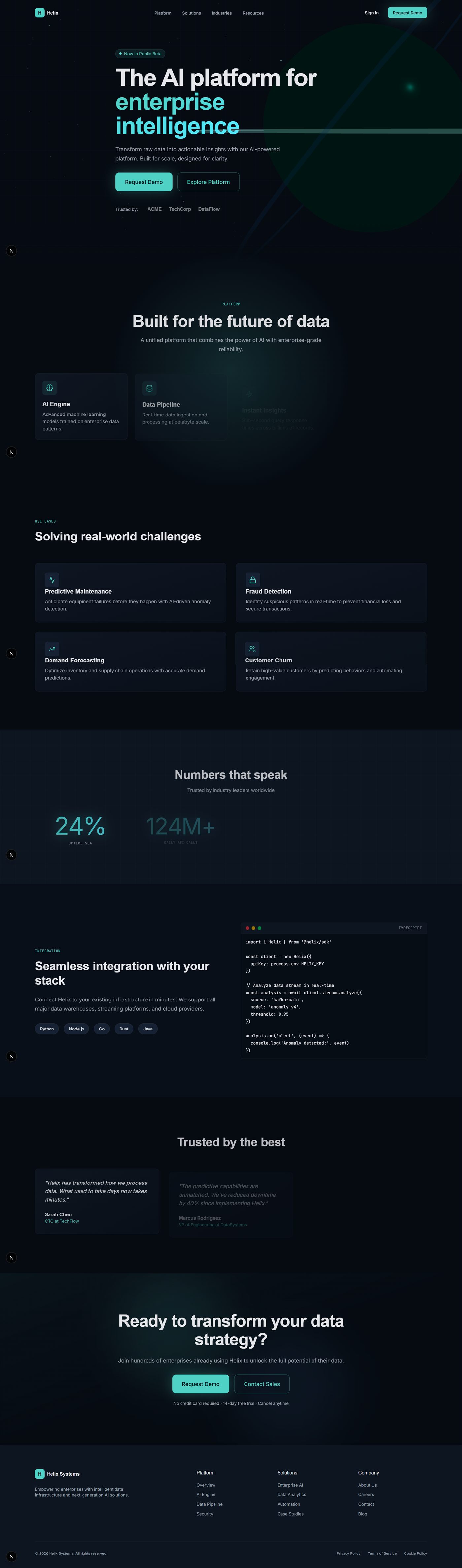 Screenshot der Website Helix Systems