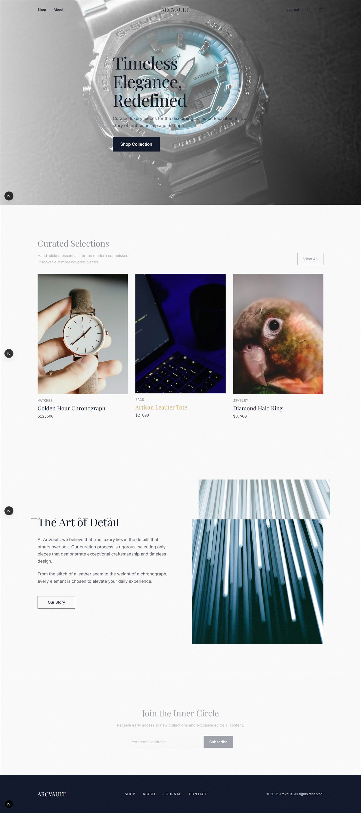 Screenshot der Website ArcVault