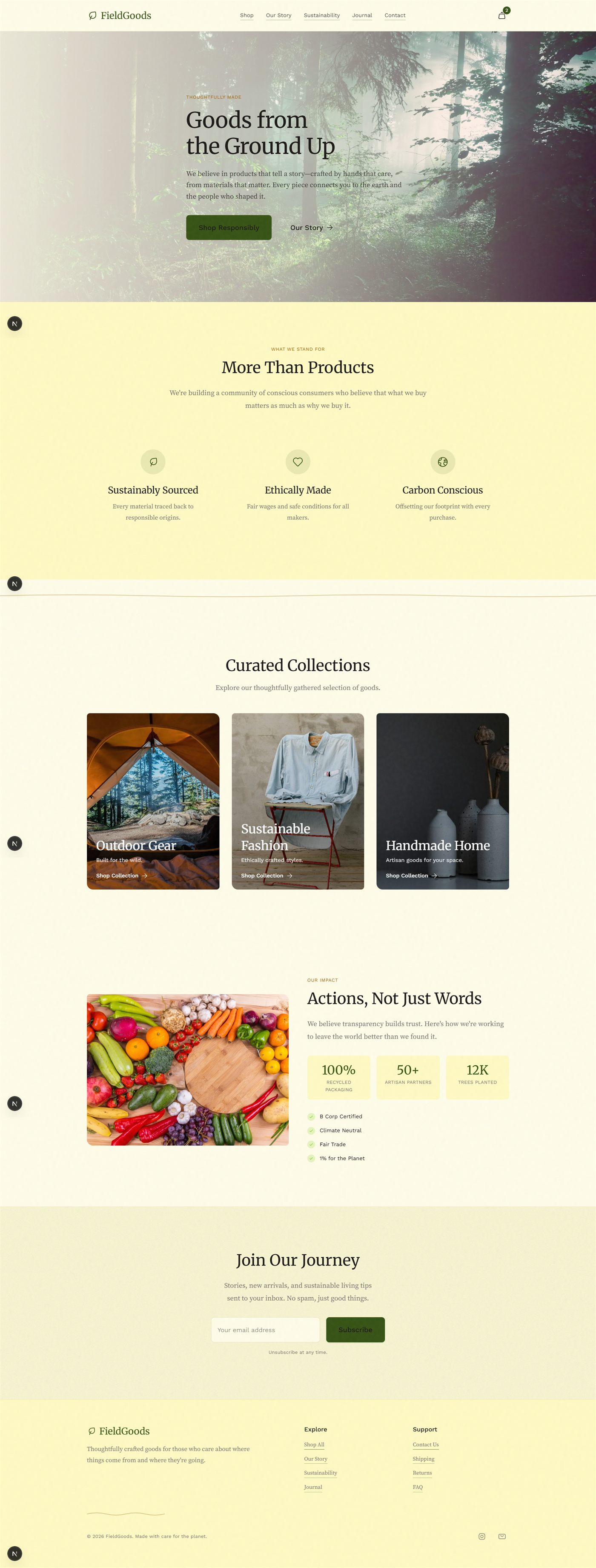 Screenshot der Website FieldGoods