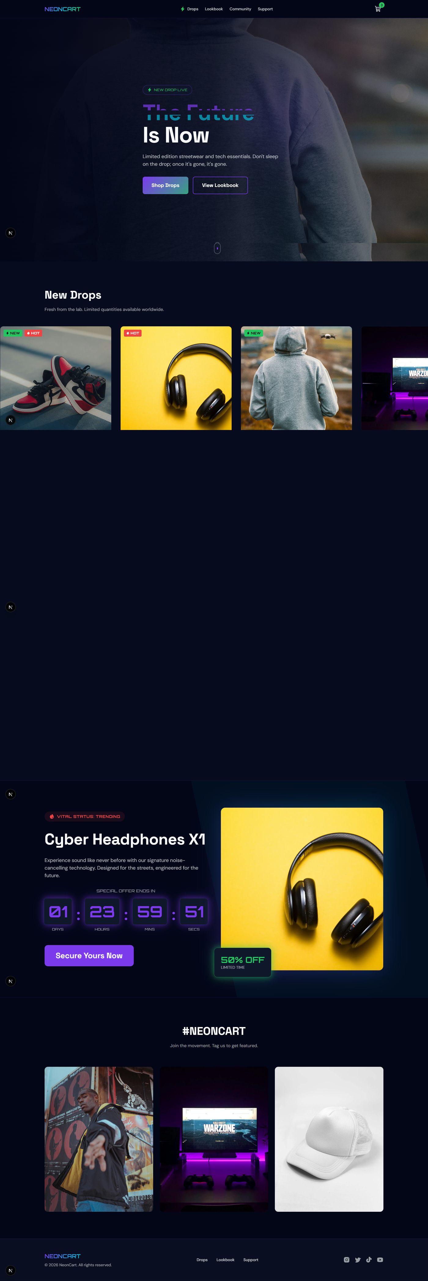 Screenshot der Website NeonCart
