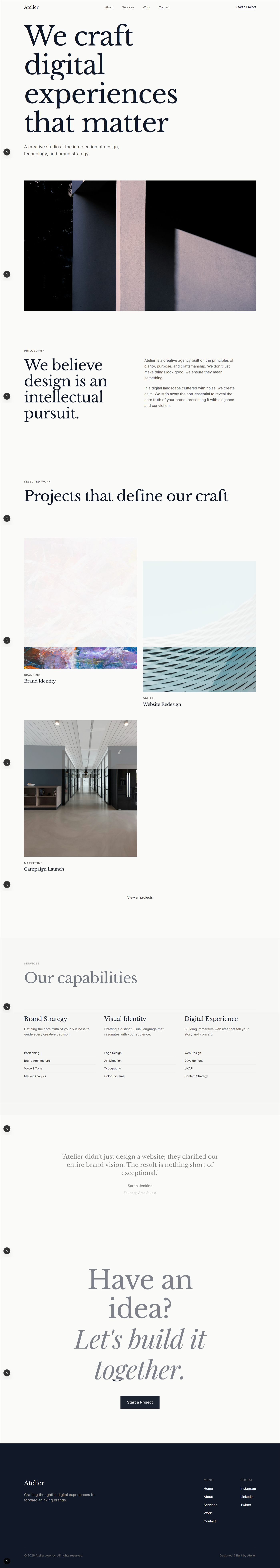 Screenshot der Website Atelier