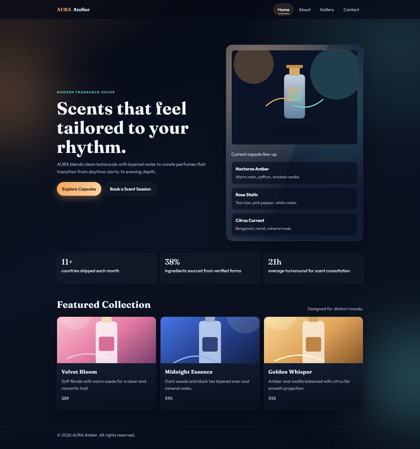 Screenshot der Website Aura Atelier