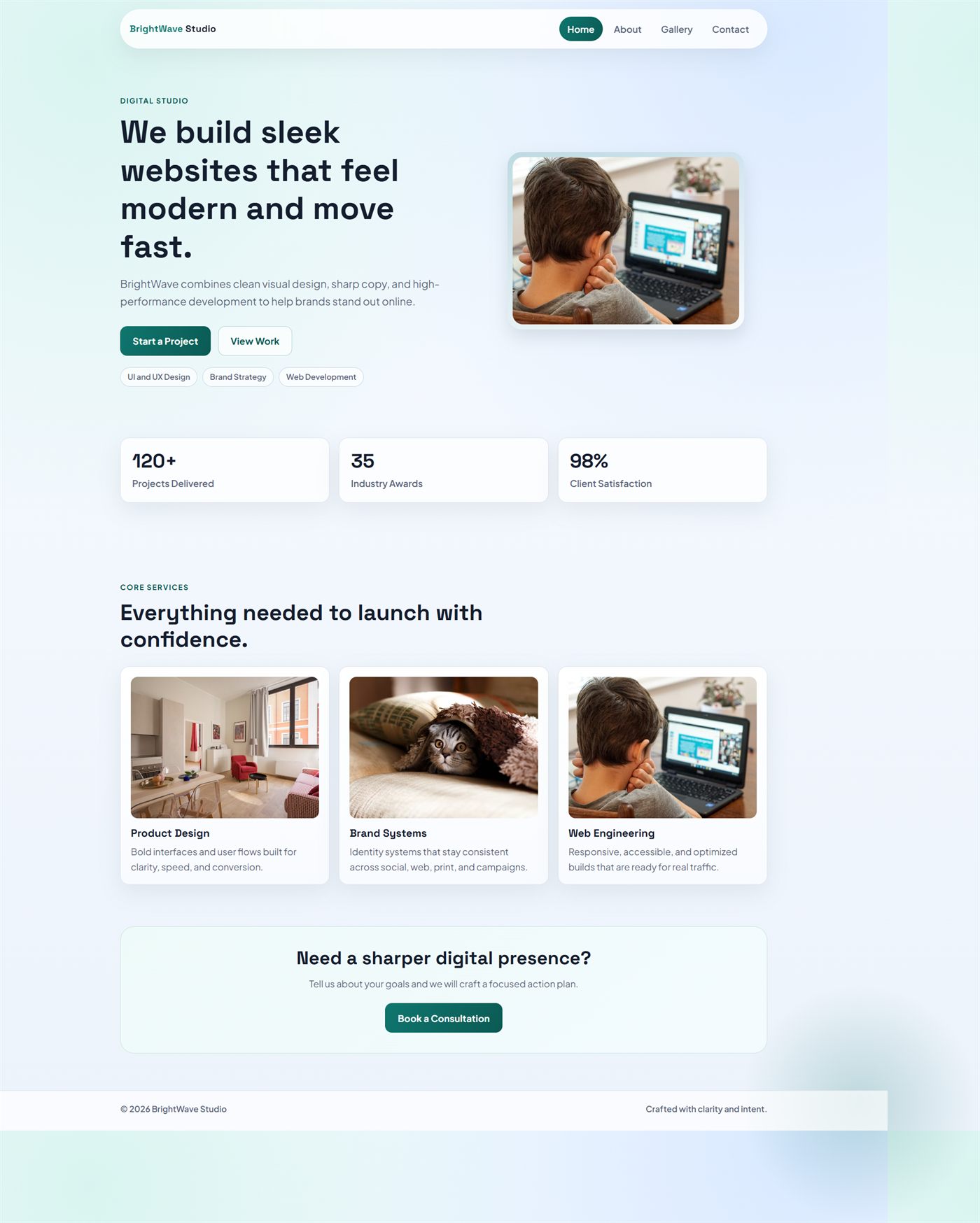 Screenshot der Website Bright Wave Studio