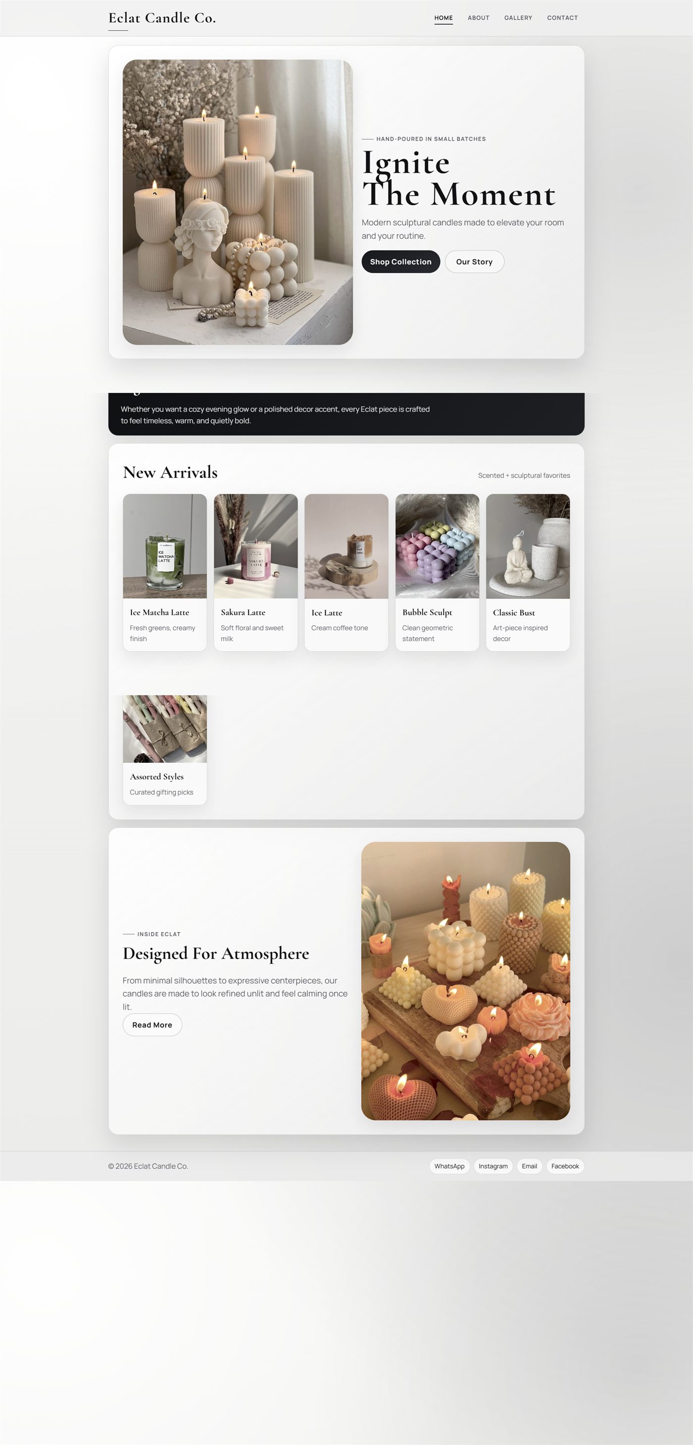 Screenshot der Website Eclat Candle Co