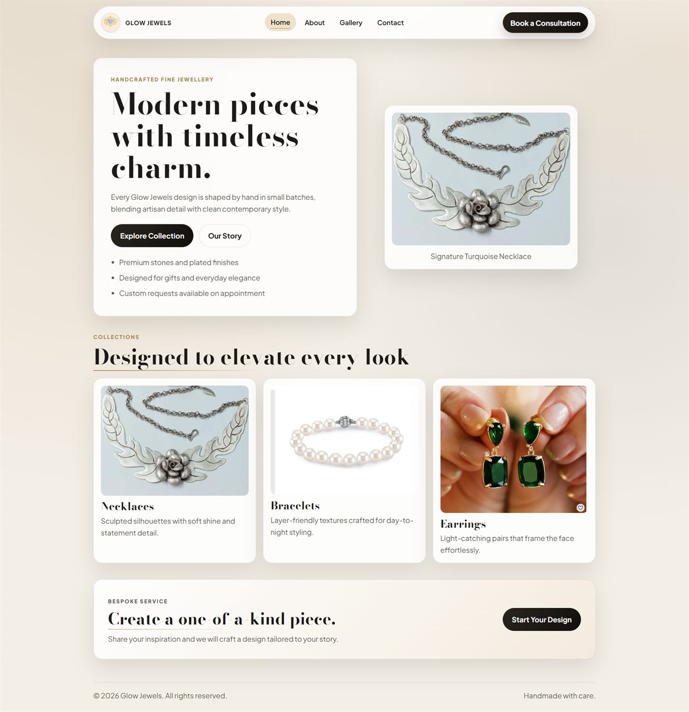 Screenshot der Website Glow Jewels