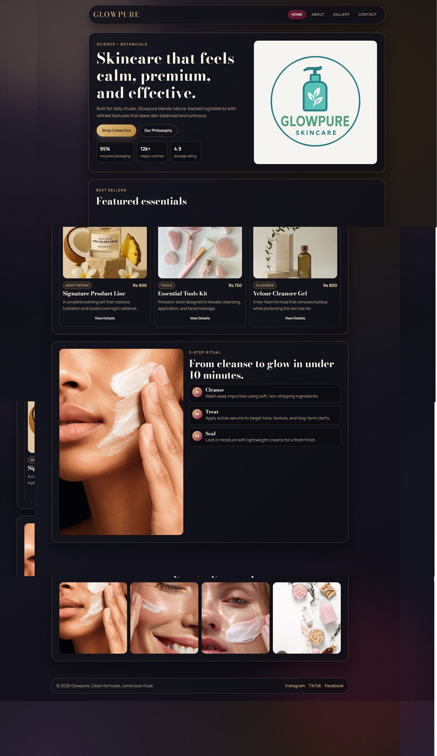 Screenshot der Website Glow Pure