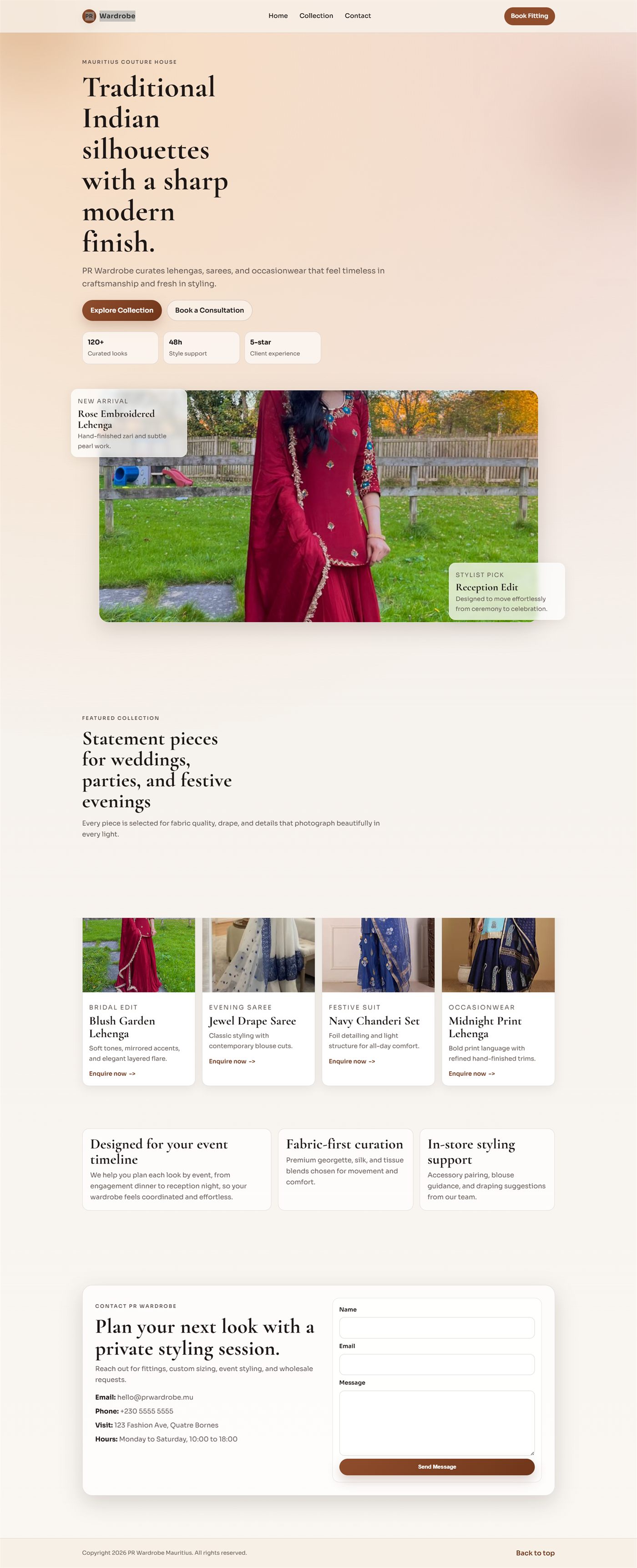 Screenshot der Website PR Wardrobe