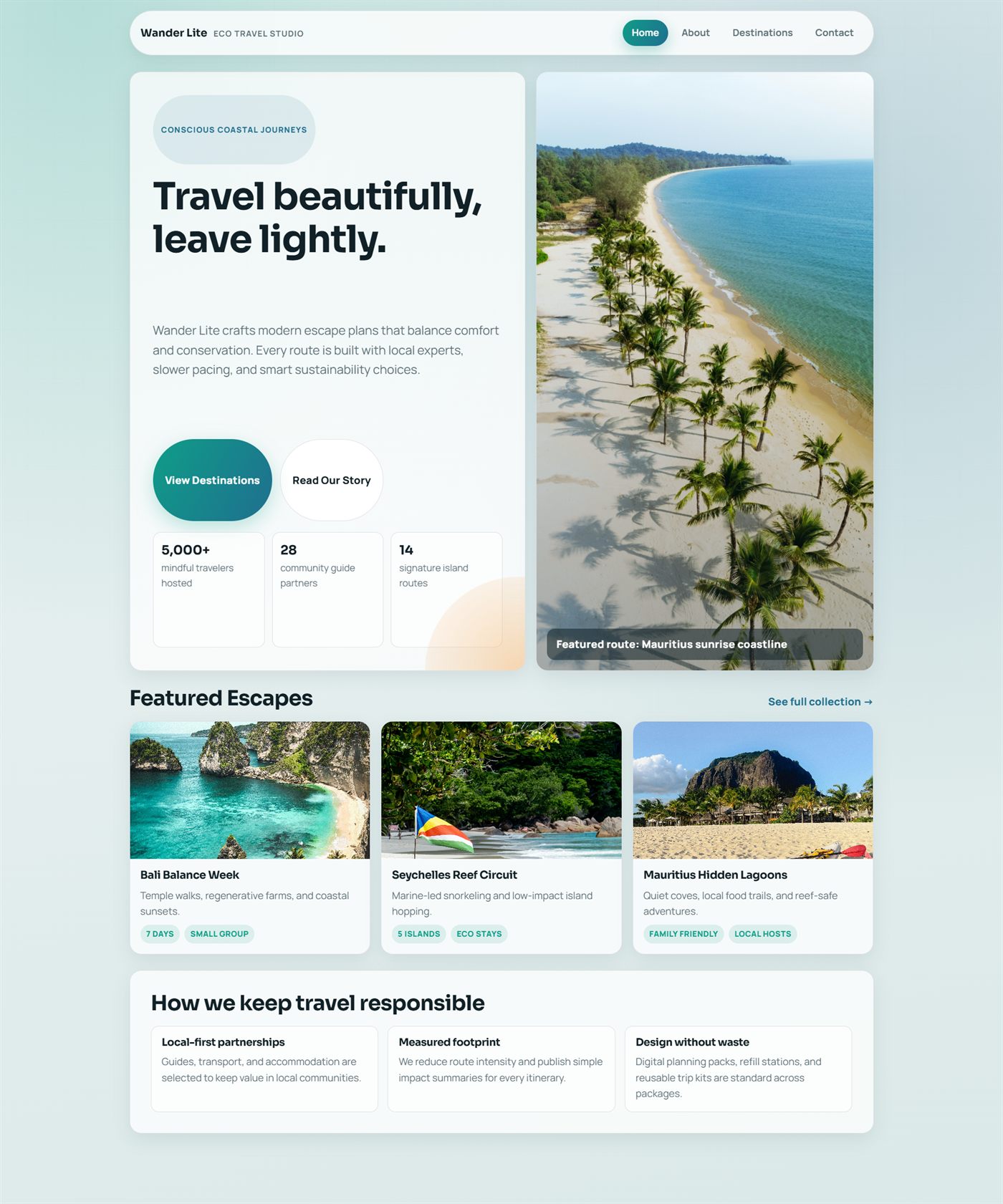 Screenshot der Website Wander Lite