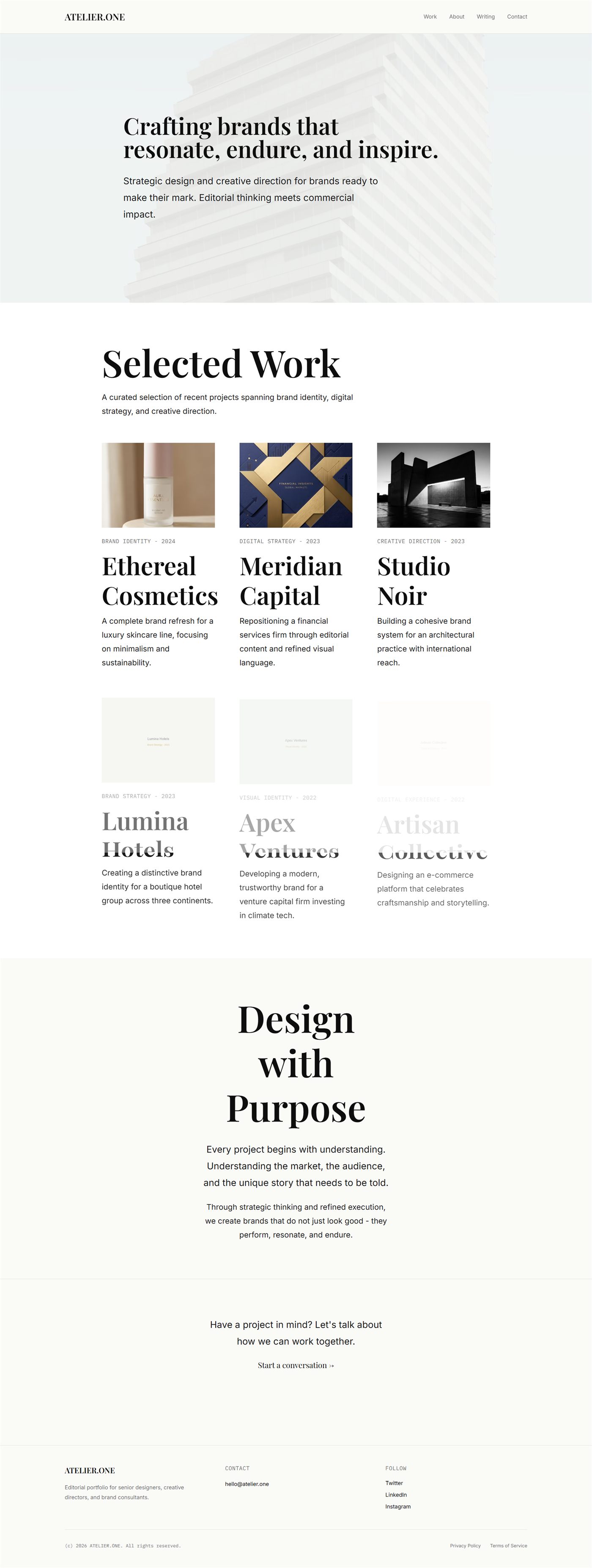 Screenshot der Website ATELIE.ONE